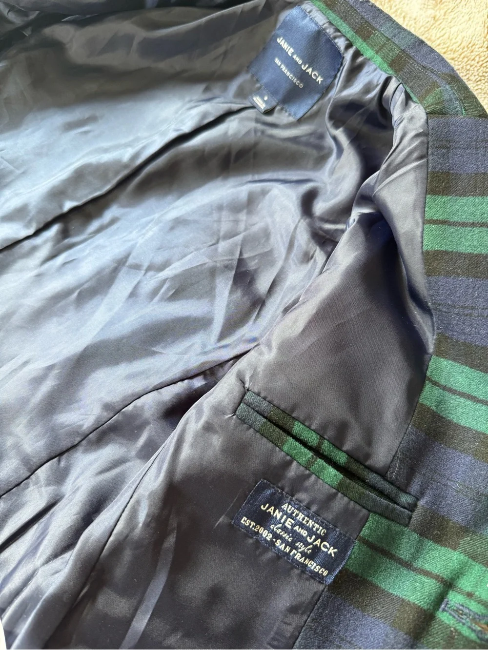 Janie and Jack The Tartan Blazer Green & Navy Plaid Kids Blazer